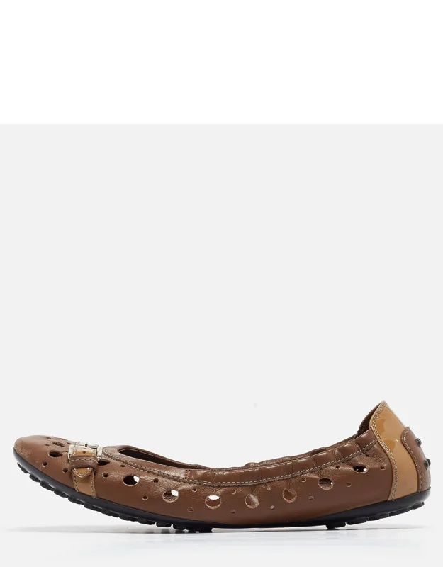 Laser Cut Leather Scrunch Ballet Flats
