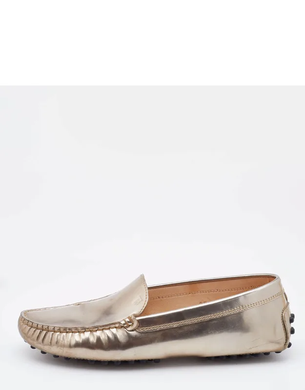 Light Gold Patent Leather Gommini Slip On Loafers
