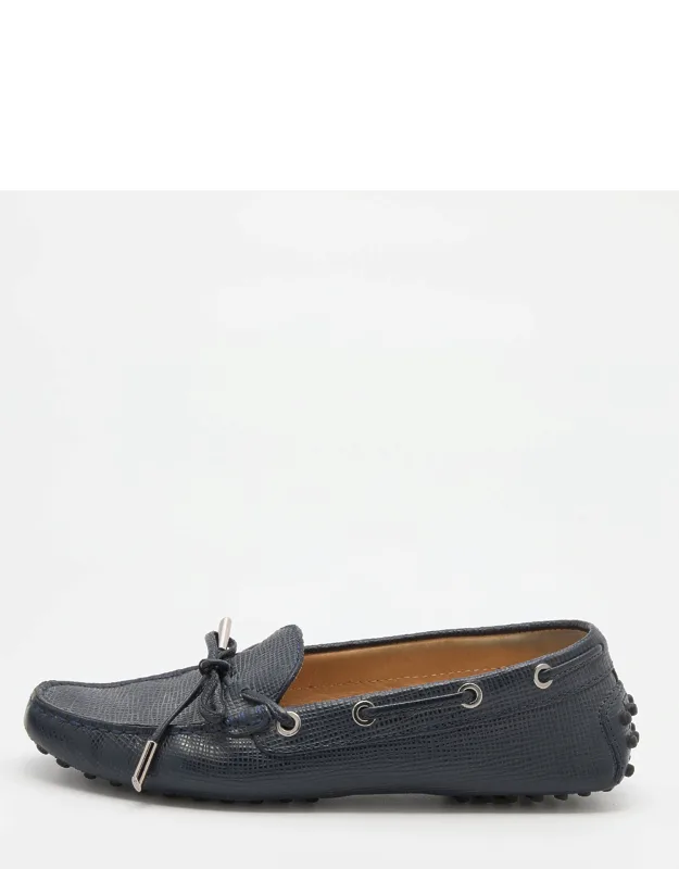 Lizard Embossed Leather Bow Slip On Loafers