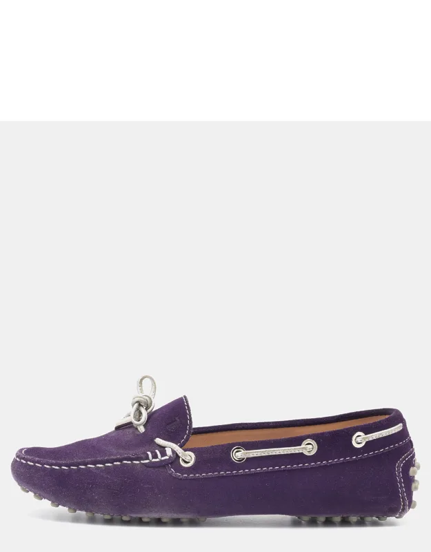 Suede And Leather Bow Slip On Loafers