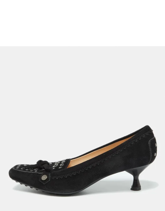 Suede Studded Kitten Heel Loafer Pumps