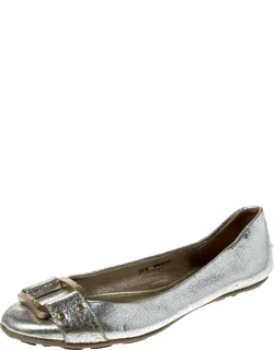 Metallic Silver Leather Ballet Flats