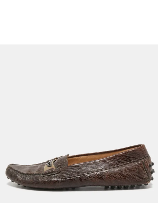 Lizard Embossed Leather Driver Loafers