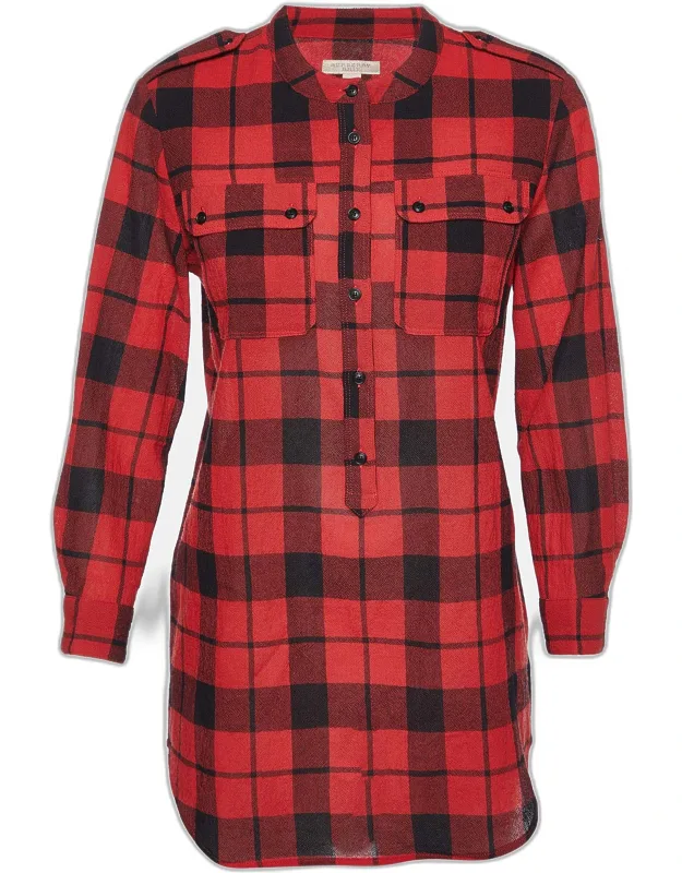 Checked Wool Long Sleeve Blouse