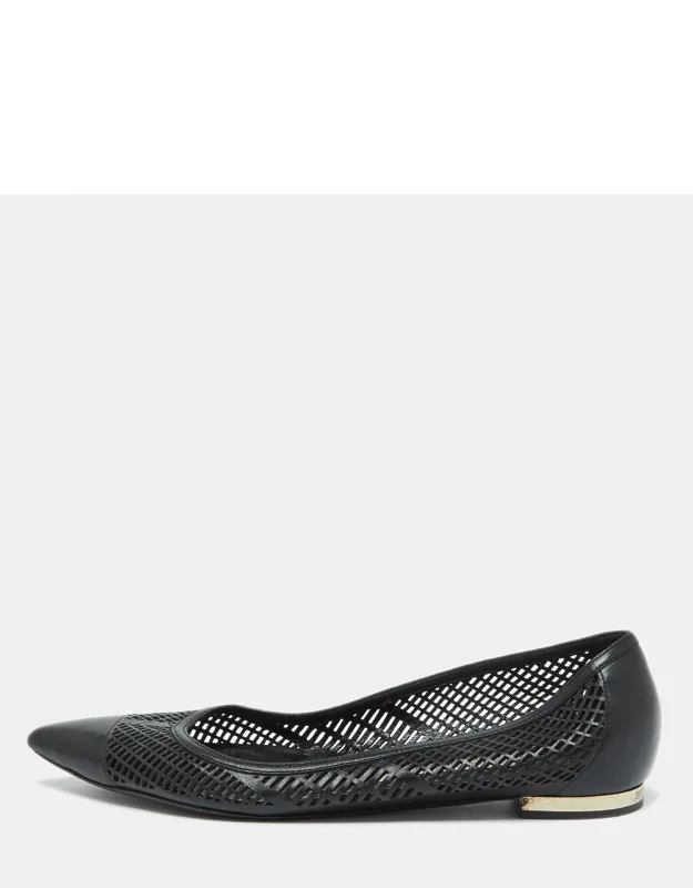 Black Laser Cut Leather Bradshaw Pointed Toe Flats