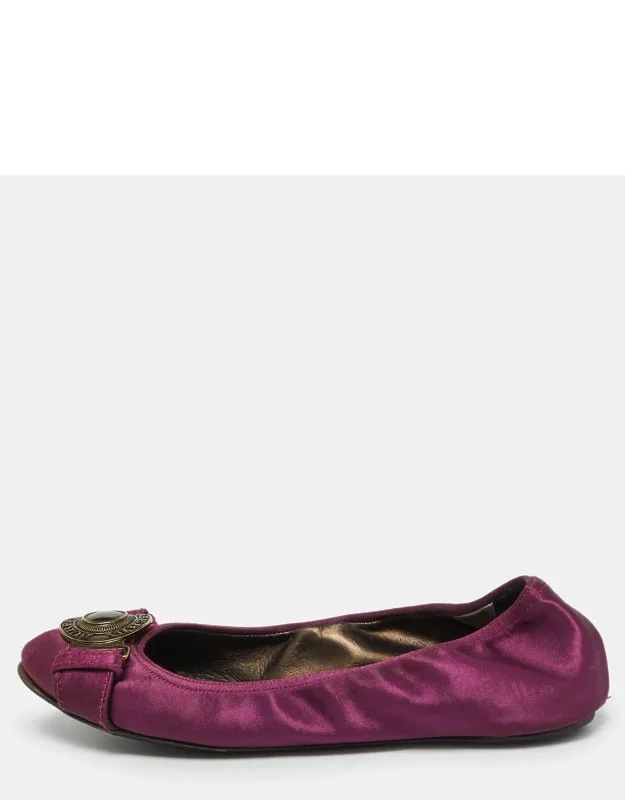 Satin Buckle Logo Scrunch Ballet Flats