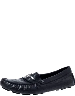 Croc Embossed Leather Slip On Loafers