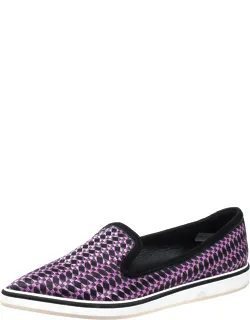 Embroidered Satin And Suede Trim Pointed Toe Loafers