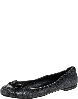 Textured Leather Bow Ballet Flats