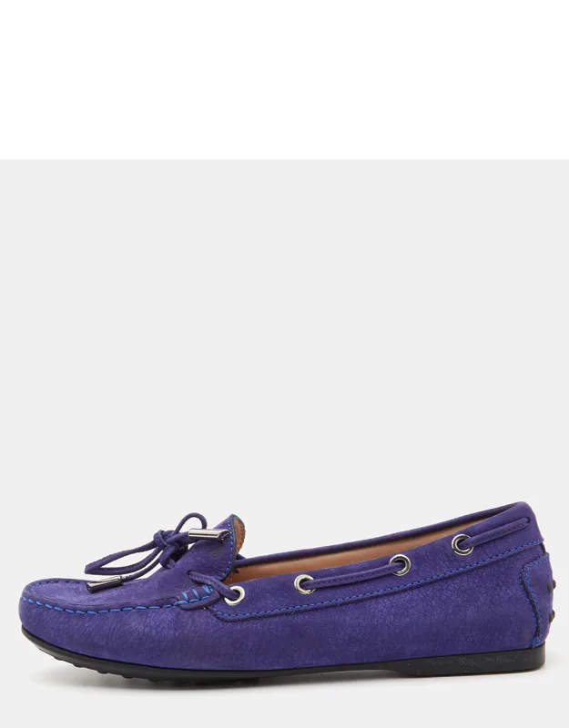 Nubuck Leather Bow Slip On Loafers