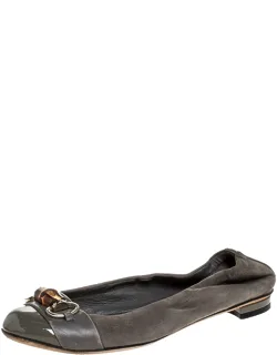 Suede Patent And Leather Bamboo Horsebit Ballet Flats