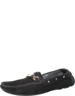 Suede Metal Logo Slip On Loafers