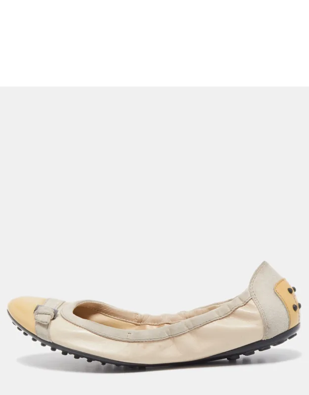 Patent Leather And Suede Cap Toe Scrunch Ballet Flats