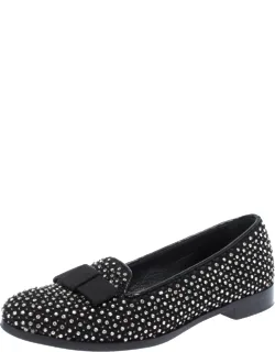 Crystal Embellished Fabric Bow Detail Flat Loafers