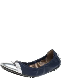 Leather Cap Toe Scrunch Ballet Flats