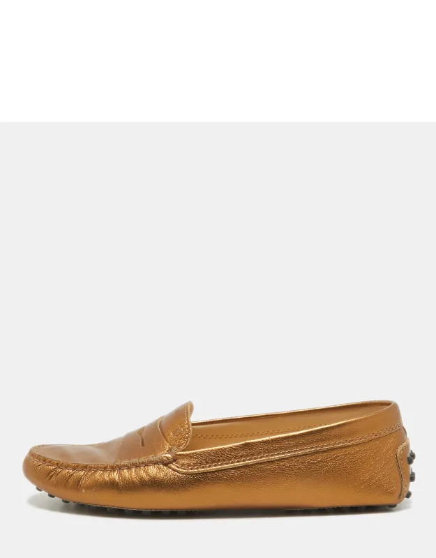 Golden Brown Leather Penny Slip On Loafers