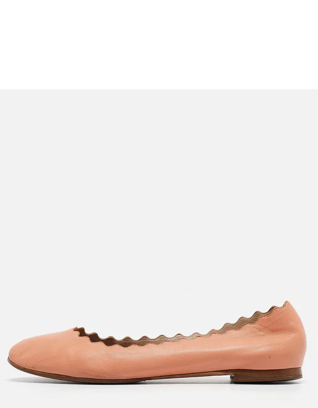 Peach Pink Scalloped Leather Ballet Flats
