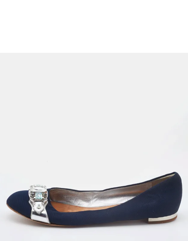 Canvas Crystal Embellished Ballet Flats
