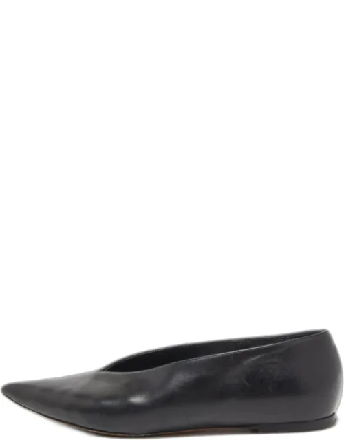 Celine Black Leather V-neck Ballet Flats With Pointed Toes And Sturdy Soles