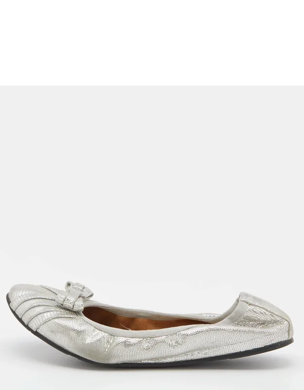 Silver Suede Ballet Flats