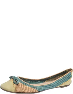 Tricolor Raffia And Nubuck Leather Bow Ballet Flats
