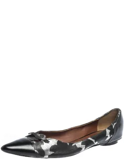 Leather And Patent Pointed Toe Bow Ballet Flats