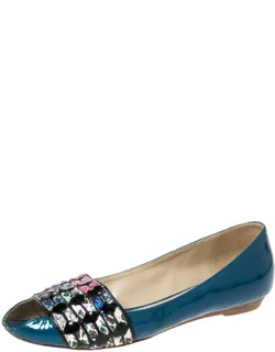 Patent And Multicolor Embossed Python Trim Ballet Flats