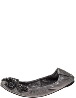 Metallic Silver Leather Azalea Scrunch Ballet Flats