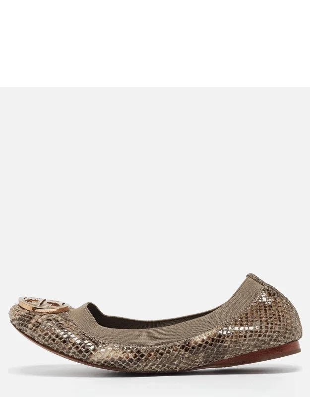 Embossed Snakeskin Leather Caroline Ballet Flats