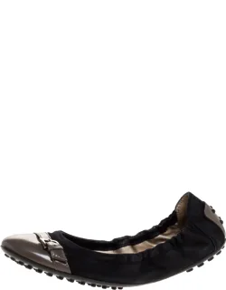 Leather And Suede Buckle Detail Scrunch Ballet Flats