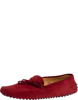 Red Suede Bow Slip On Loafers