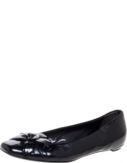 Patent Leather Flower Embellished Ballet Flats