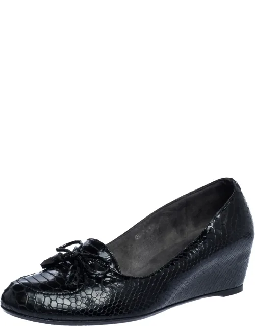 Python Embossed Leather Wedge Bow Detail Loafer Pumps