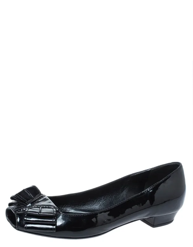 Patent Leather Bow Peep Toe Ballet Flats