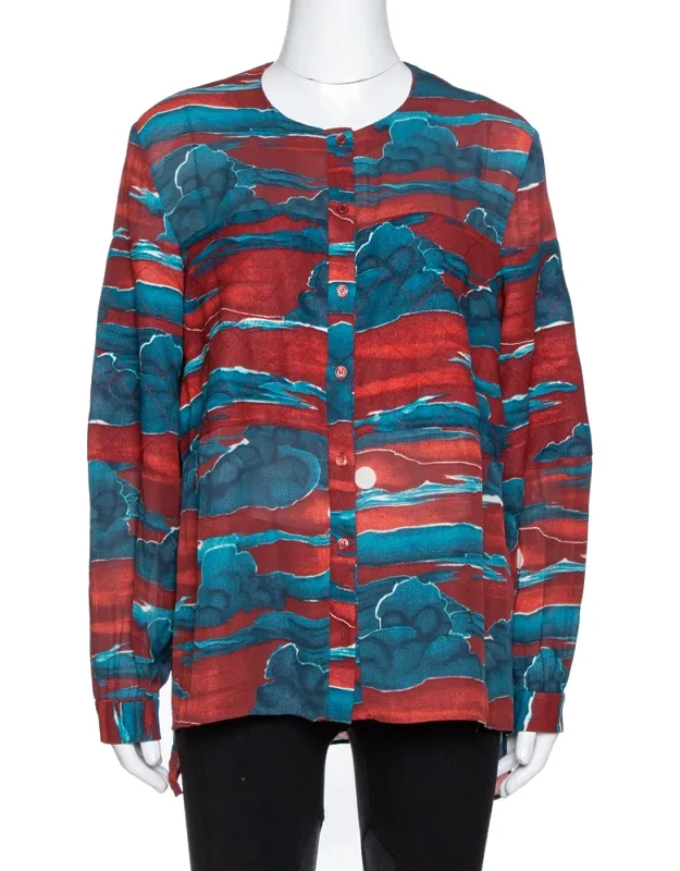 Cloud Print Chiffon Long Sleeve Blouse