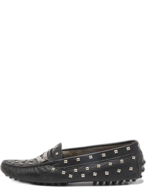 Leather Crystal Embellished Penny Loafers