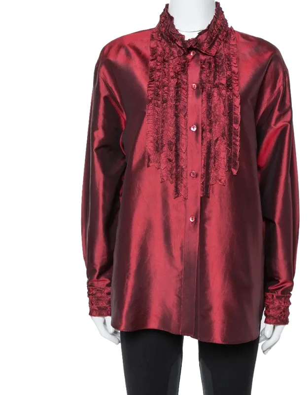 Silk Ruffled Detail Long Sleeve Blouse