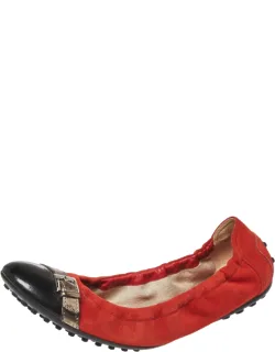 Suede And Patent Leather Cap Toe Scrunch Ballet Flats