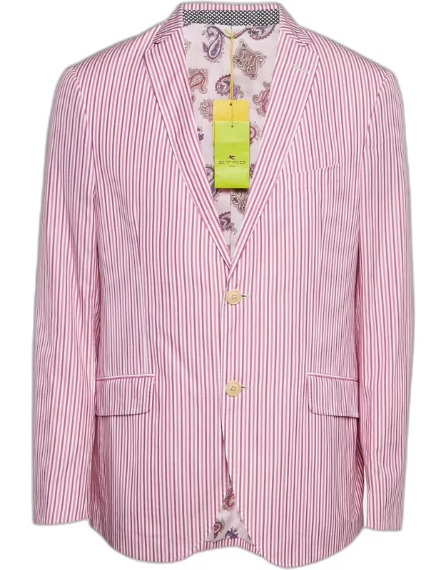 Striped Cotton Single Breasted Blazer