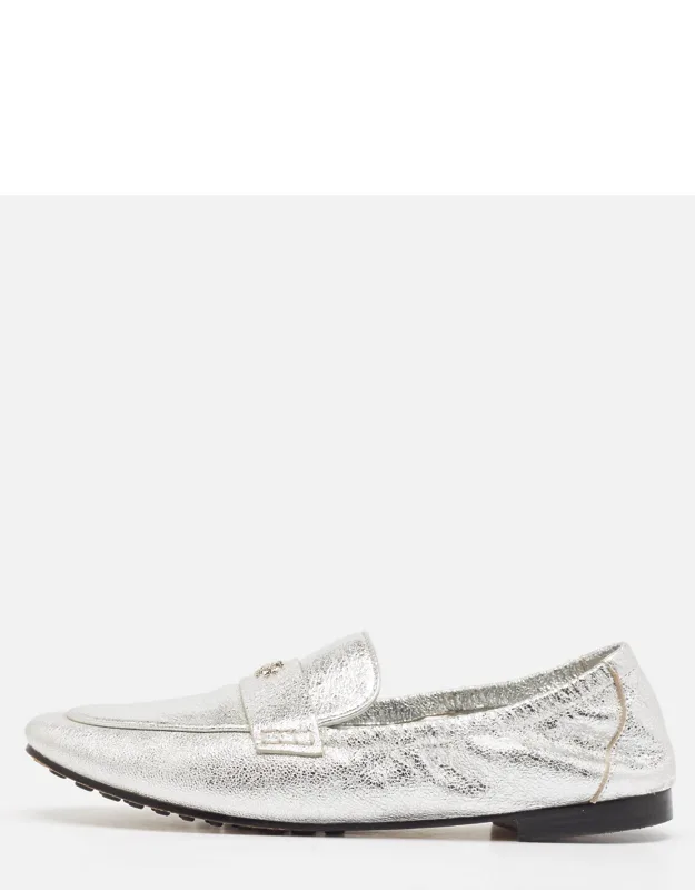 Silver Leather Ballet Loafers