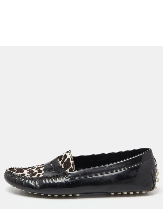 Patent Leather And Calf Hair Gommino Penny Loafers