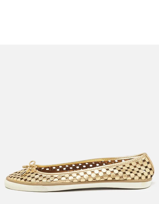 Gold Leather Cut Out Bow Ballet Flats