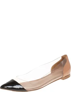 Pvc And Patent Leather Plexi Pointed Toe Ballet Flats