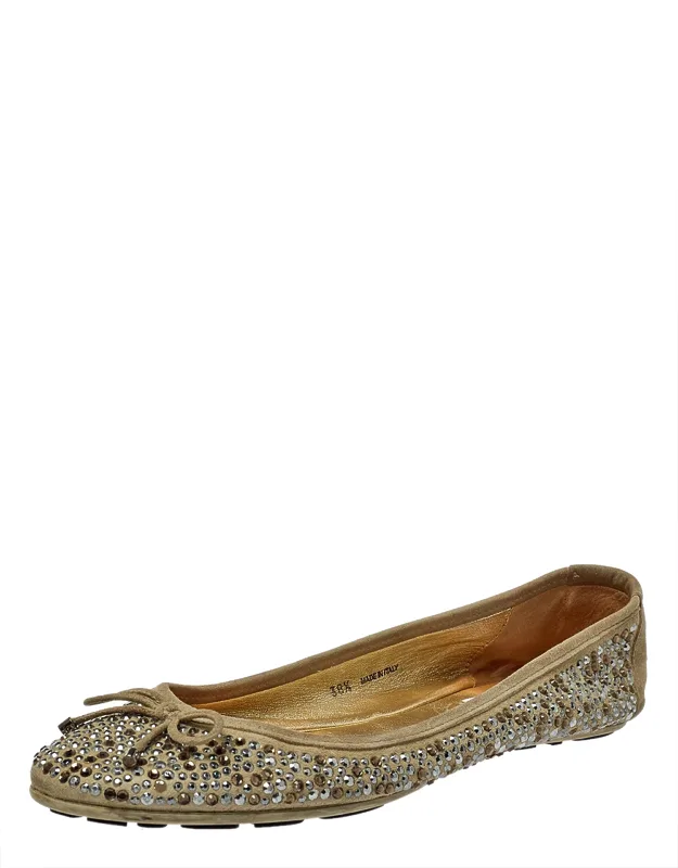 _ballet Flats Crafted From Crystal Embellished Suede, Styled With Delicate Bows_
