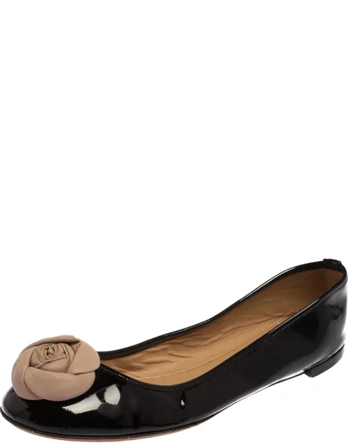 Patent And Leather Roses Ballet Flats