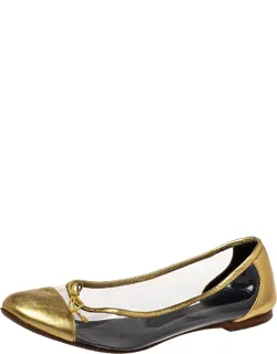 Gold Leather And Pvc Ballet Flats