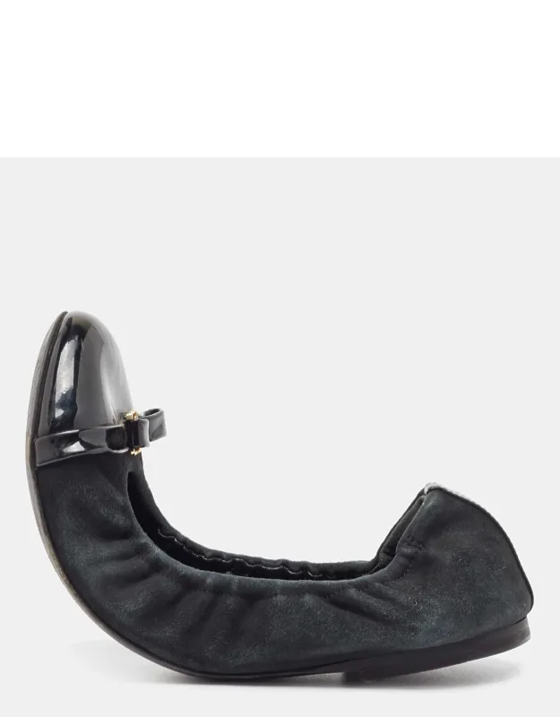 Suede And Patent Leather Scrunch Ballet Flats