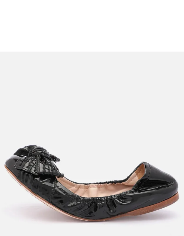 Patent Leather Bow Scrunch Ballet Flats