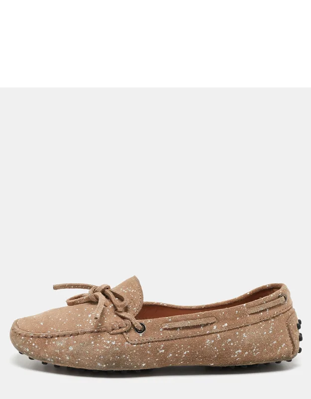 Suede And Silver Paint Spot Bow Loafers