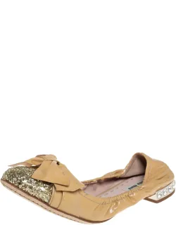 Patent Leather Bow Detail Crystal Embellished Heel Scrunch Ballet Flats